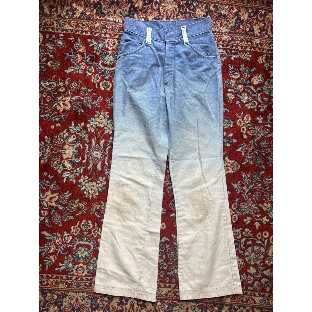 Vintage 70s Hippie Colorblock Groovy Bell Bottom Faded Denim Jeans Youth